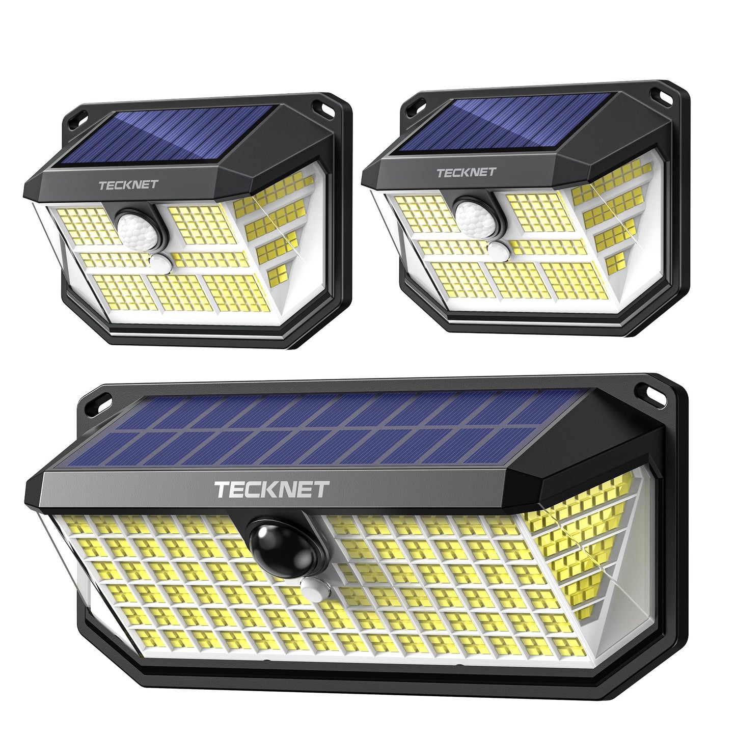 TECKNET Solar Lights Outdoor 3 Pack, 2?231 LED & 1?416 LED, Motion Sensor, Waterproof, Cool White, Model TK-SL007