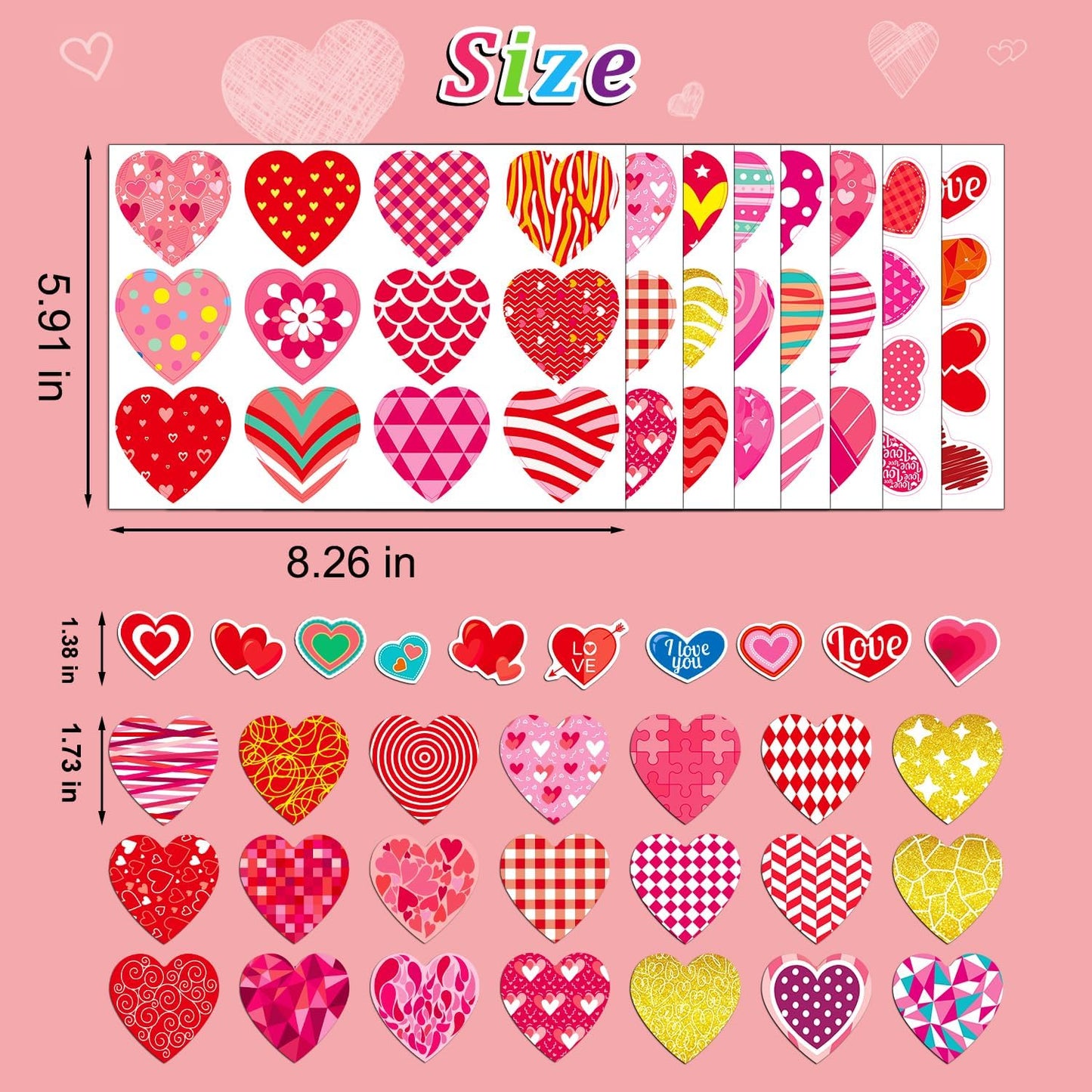 Valentines Stickers, 32 Sheets Cute Heart Stickers, Valentines Day Sticker for Kids, Class Gifts for Kids Classroom School, Crafts Party Favors Decoration