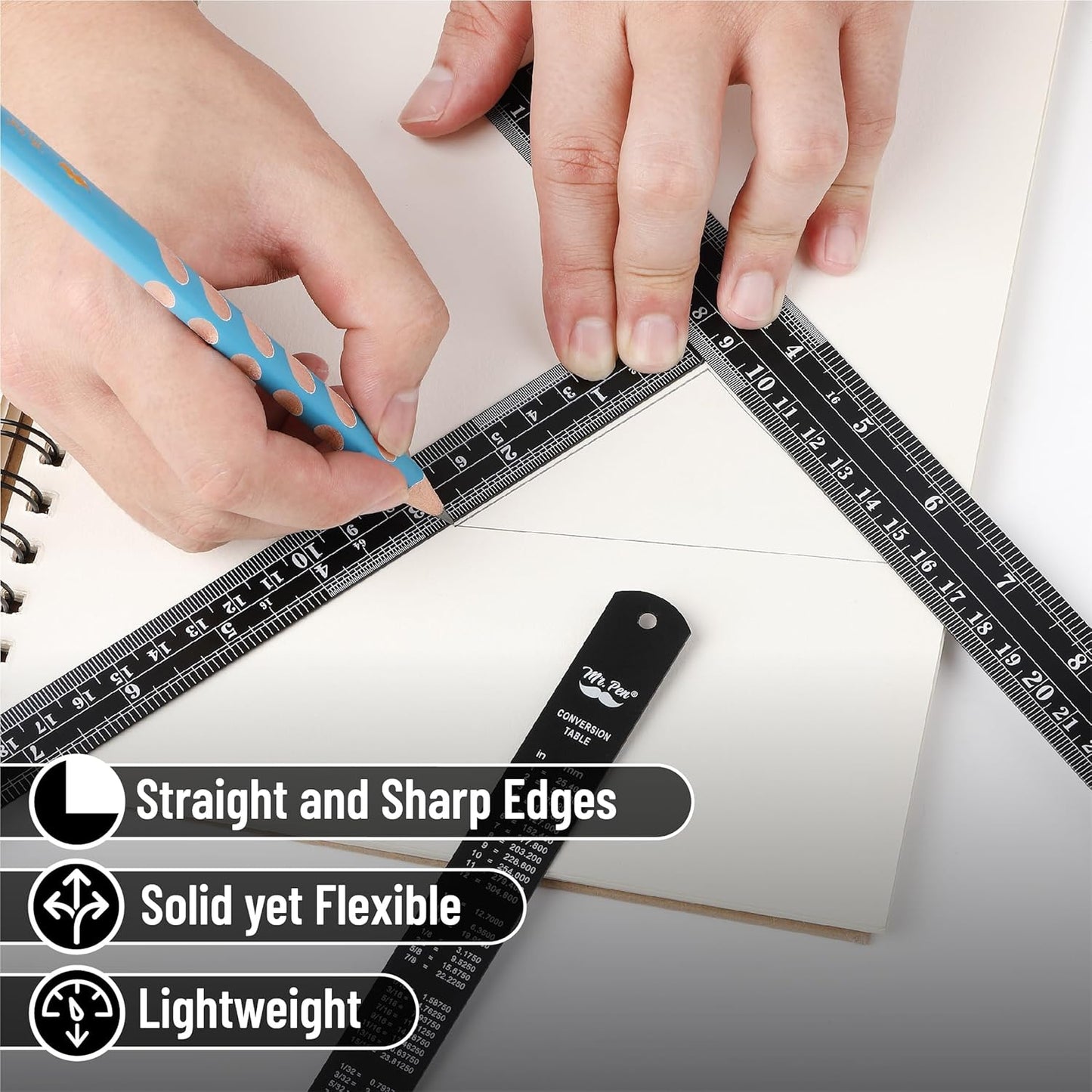 Mr. Pen- Stainless Steel Ruler, 4 pcs, 6", 8", 12", 14", Black, Imperial & Metric Measurements, Metric Metal Ruler Set, mm Ruler, Metal Rulers, Small Metal Ruler Metal Straight Edge, Centimeter Ruler