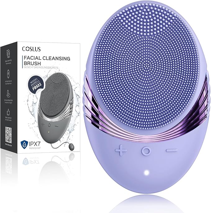 COSLUS Facial Cleansing Brush Face Scrubber : Silicone Waterproof Rechargeable Face Wash Brush, 5 Cleansing Modes, Electric Deep Cleaning for Men & Women, Removing Blackhead, Exfoliating, Massaging