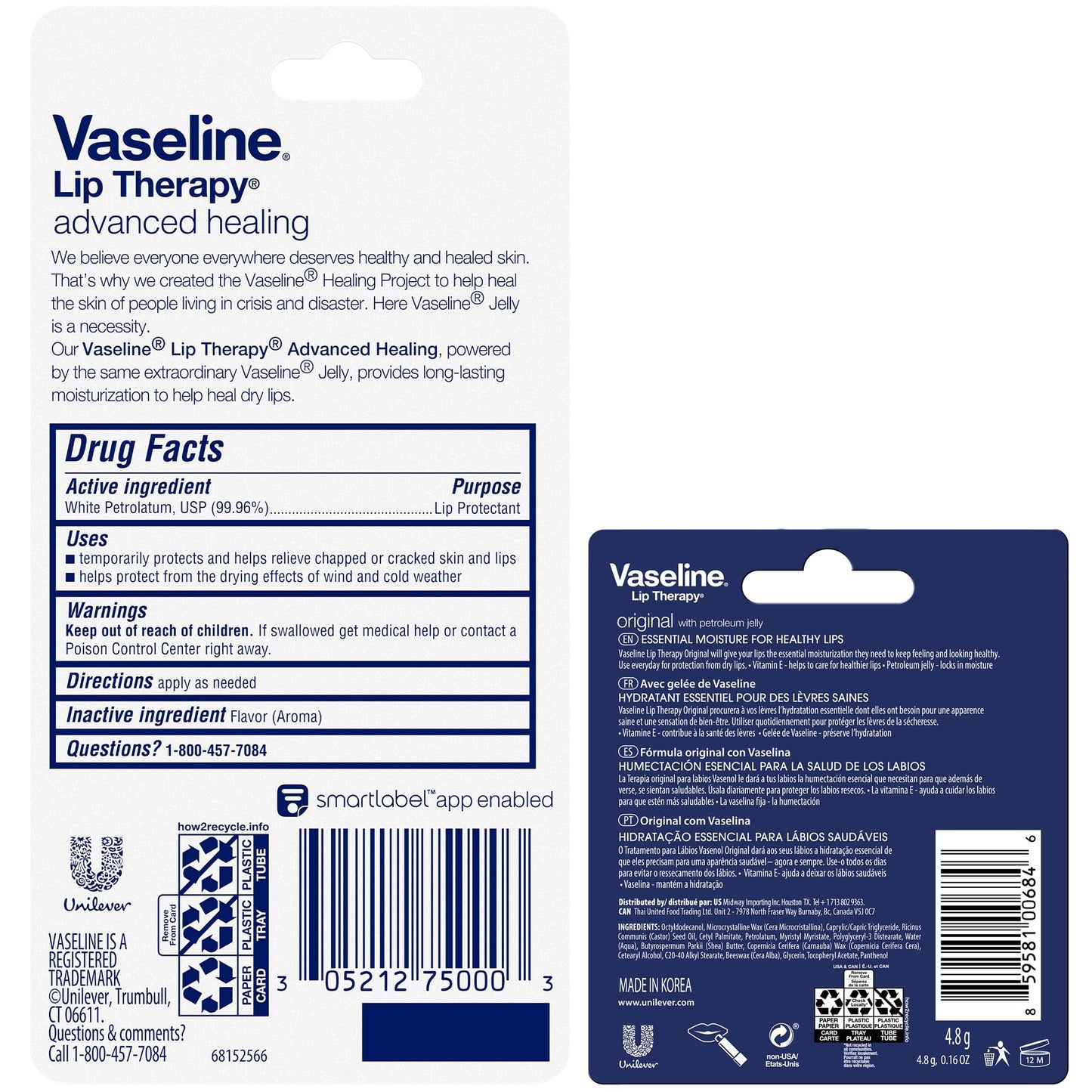 Vaseline Lip Therapy Lip Balm Tube, Advanced Healing Lip Moisturizer, 0.35 Ounce (Pack of 12)