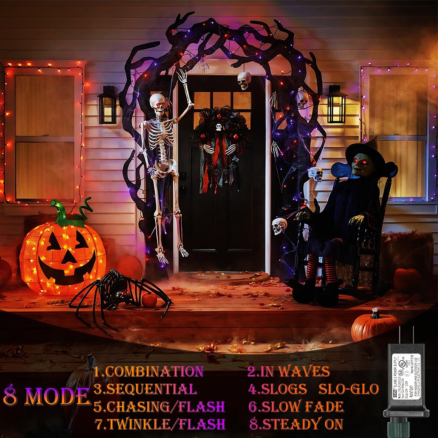 Decute Halloween String Lights Outdoor Indoor Waterproof 300Led 105Ft Ul Certified With End-To-End Plug 8 Modes  Decoration Lights For Christmas Tree Patio Garden Wedding Party Orange Purple