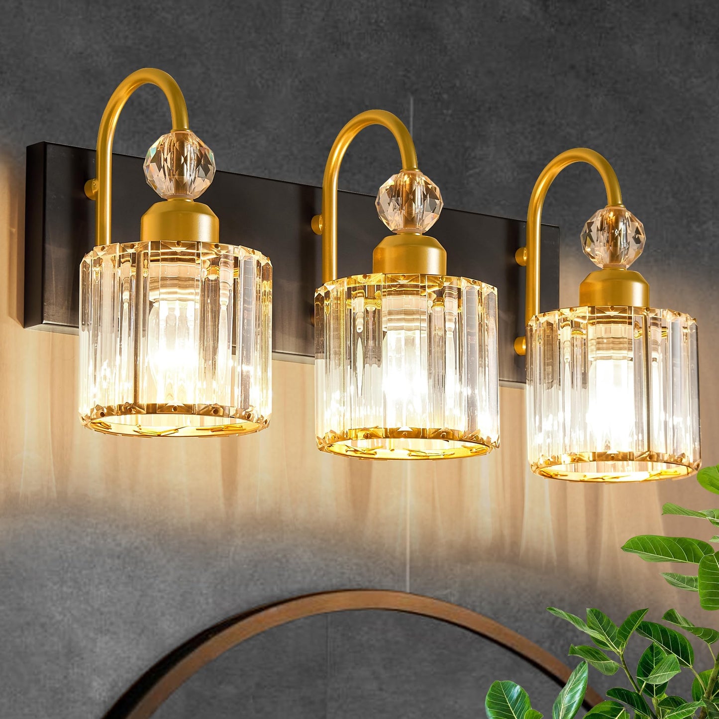 Diamondforge Bathroom Vanity Light Fixtures Over Mirror  Makeup Lighting For Modern Wall  Bath  Desk  Farmhouse  Hallway  3 Crystal Lights  Black Gold