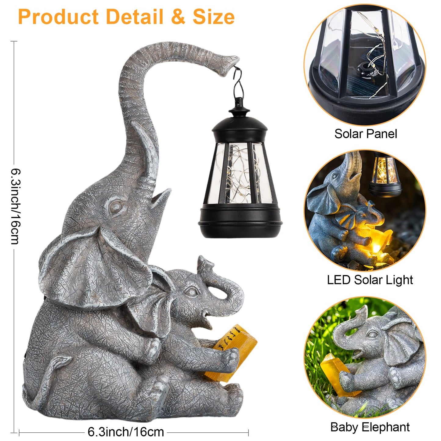 Candieslife Solar Garden Statue Lights Loving Elephants Figurine With Solar Lantern  Outdoor Yard Decorations For Patio Porch Home  Housewarming Elephant Gifts For Mom  Women