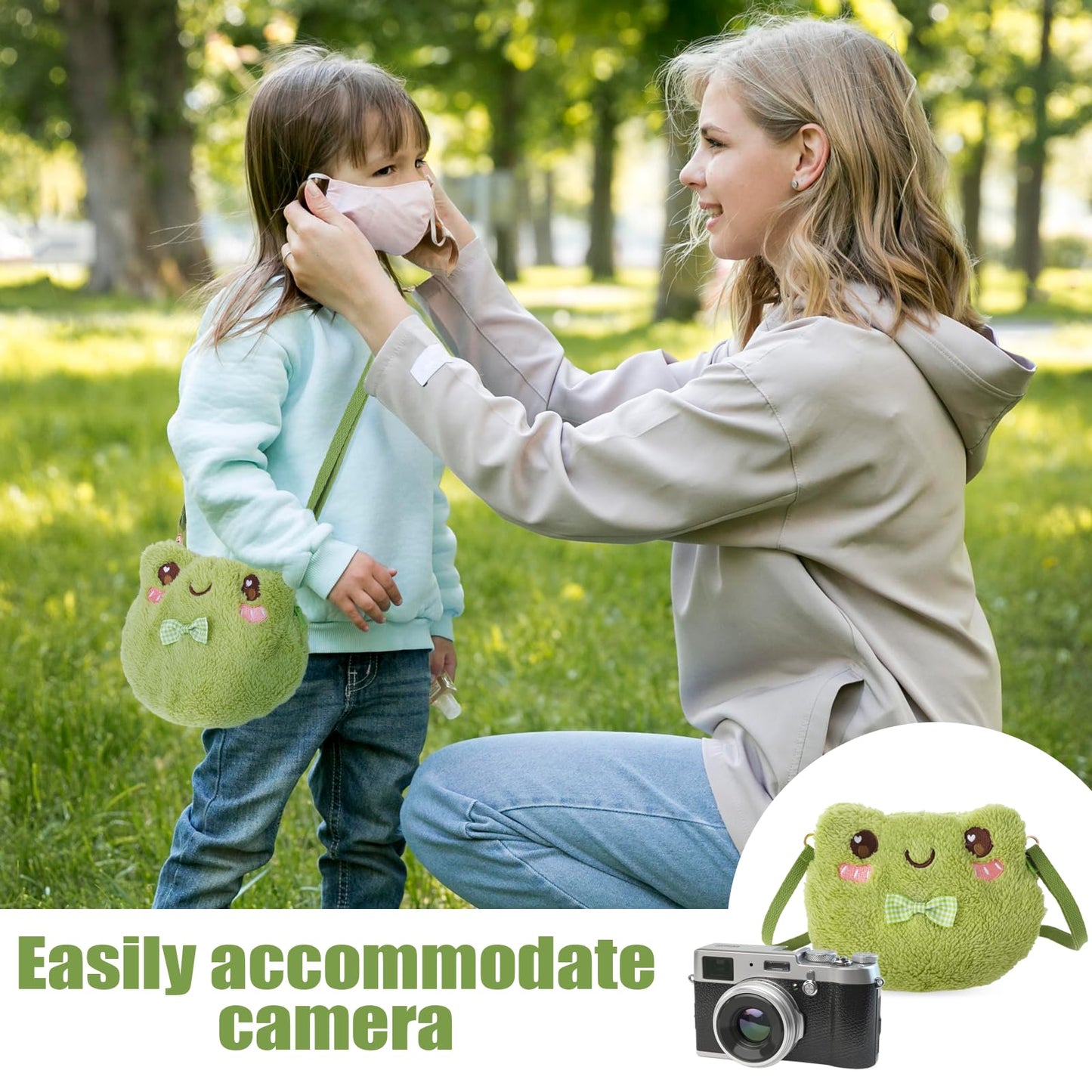 Qianyu Green Frog Crossbody Bag Cute Plush Purse Backpack Kawaii Shoulder Portable Practical Wallet Cartoon Animal Lolita Bag with Chain Strap Send to Children Adults Girls and Women