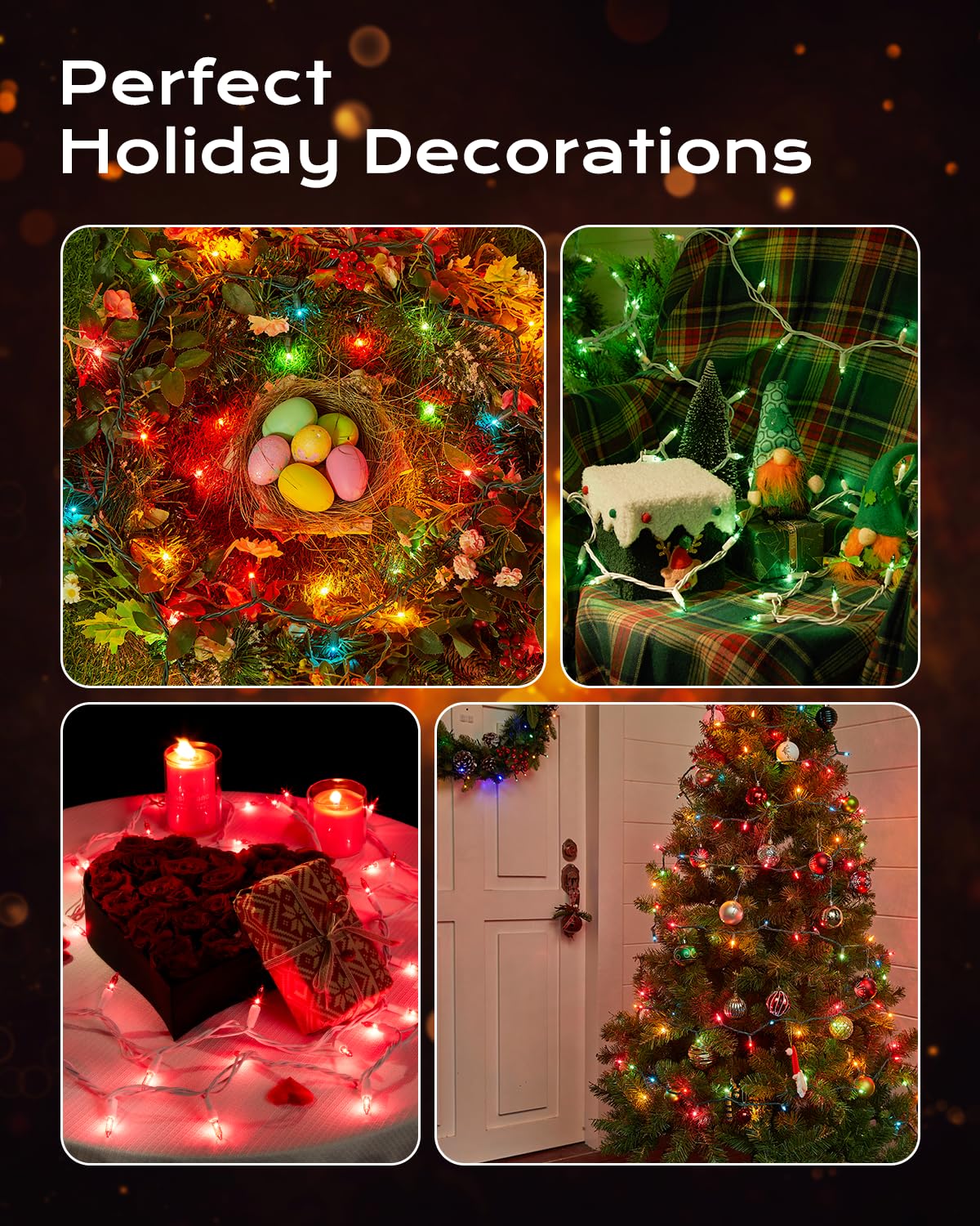 Brightown Clear Christmas String Lights  200-Count 50Ft Incandescent Bulb Mini Lights For Indoor Holiday Decor  Christmas Tree Garland Wedding Party Multi-Use Festival Decoration  Green Wire