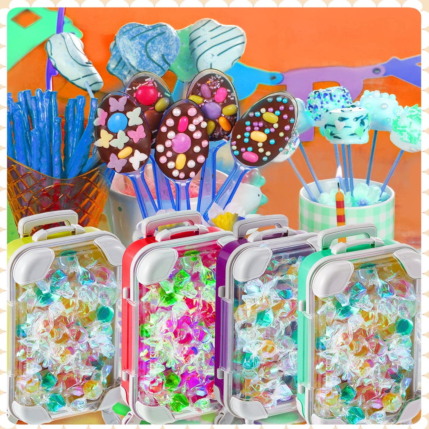 Tessco 50 Pack Mini Suitcase Party Favor Gift Box 6.69 x 3.74 x 1.97 Inches Plastic Tiny Travel Luggage for Candy Makeup Jewelry