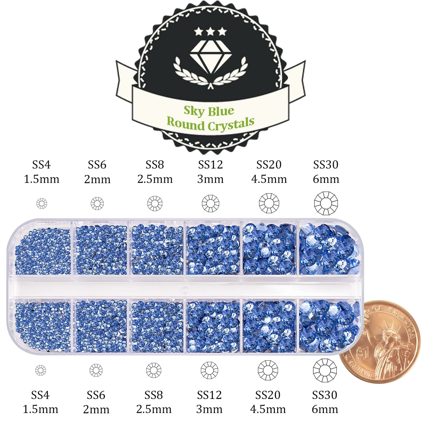 Two Packs of Flatback Rhinestones 4520 Pcs Colorful Nail Art Rhinestones Flatback Crystal Colorful+Sky Blue Rhinestone with Pick