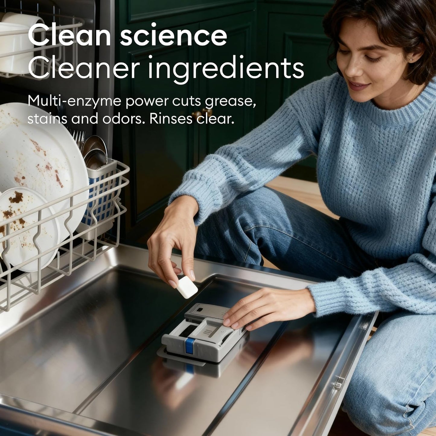 Vove Plastic-Free Dishwasher Tablets, 60 Pack - All-in-One Plant-Based Formula with 2x Enzyme Power - Tackles Stubborn Stains, No Pre-Rinse Needed, Biodegradable & Concentrated, Fragrance-Free