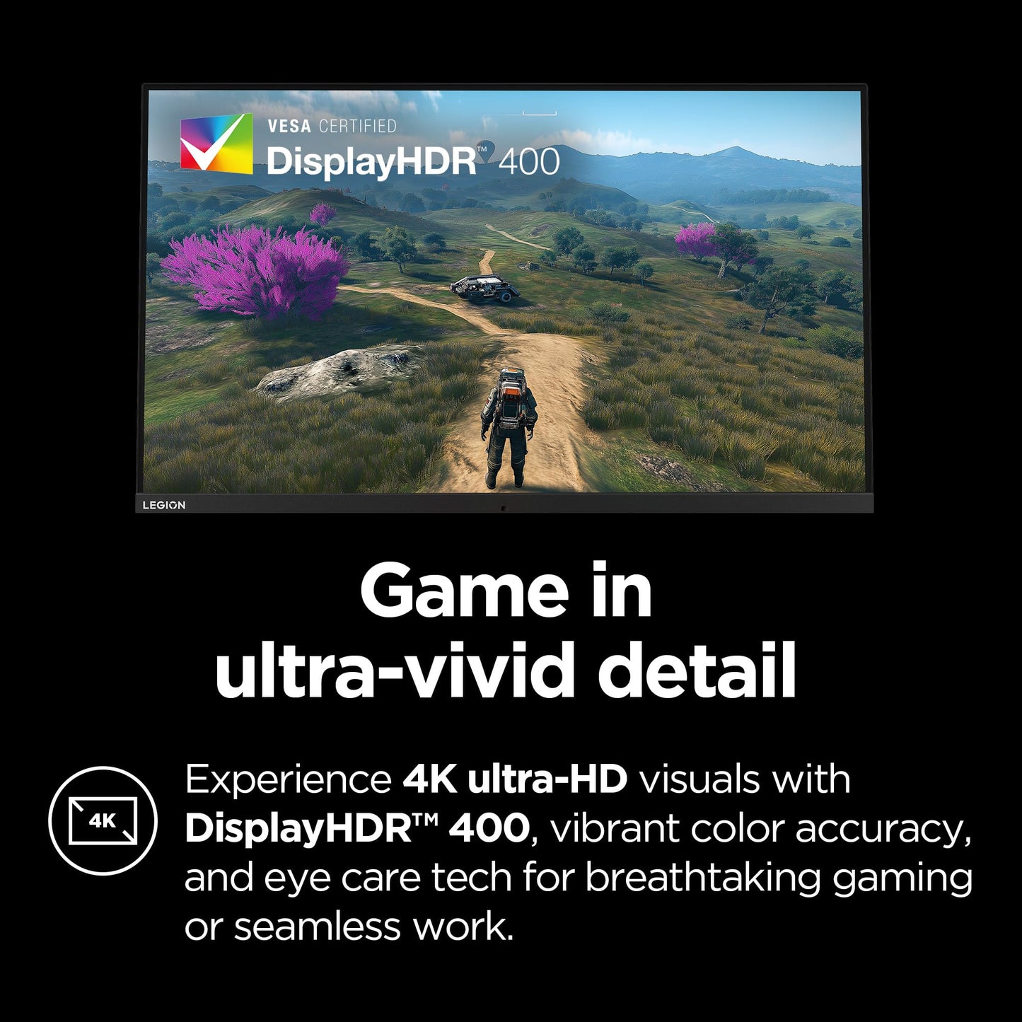 Lenovo Legion Y32p-30 Monitor - Gaming Monitor - 31.5" UHD IPS Display - 144Hz - DisplayHDR™ 400 - AMD FreeSync™ Premium - 0.2ms MPRT - Raven Black - NearEdgeless Design