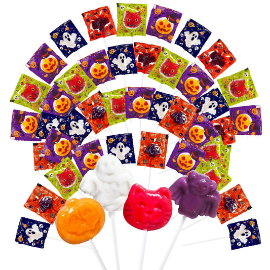42 Assorted Halloween Candy Suckers Lollipops for Parties  Grinning Gourds  Boo Buddies  Witch s Sidekick & Dracula s Drones - Halloween   Individually Wrapped Lollipop Suckers for Candy Buffet