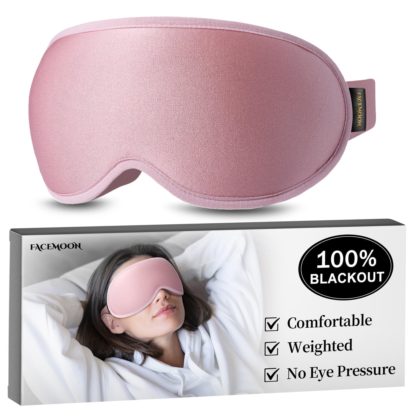 Weighted Eye Masks for Sleep Women: 3D Contoured Blackout Sleep Mask with Zero Pressure, Eyelash Friendly & Comfortable Blindfold for Airplane Travel, Night Shift Nurse, Yoga & Thoughtful Gift, Pink