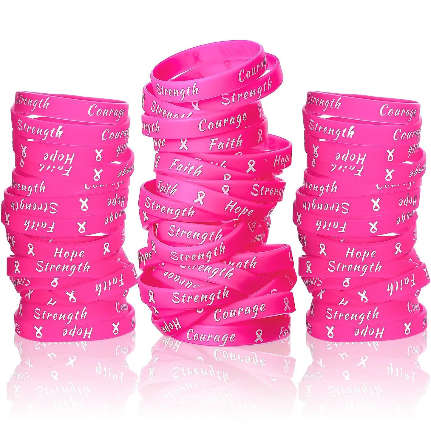 Sratte 120 Pcs Breast Cancer Awareness Pink Ribbon Bracelets Rubber Wristbands for Women Party Public Events Breast Cancer Decor