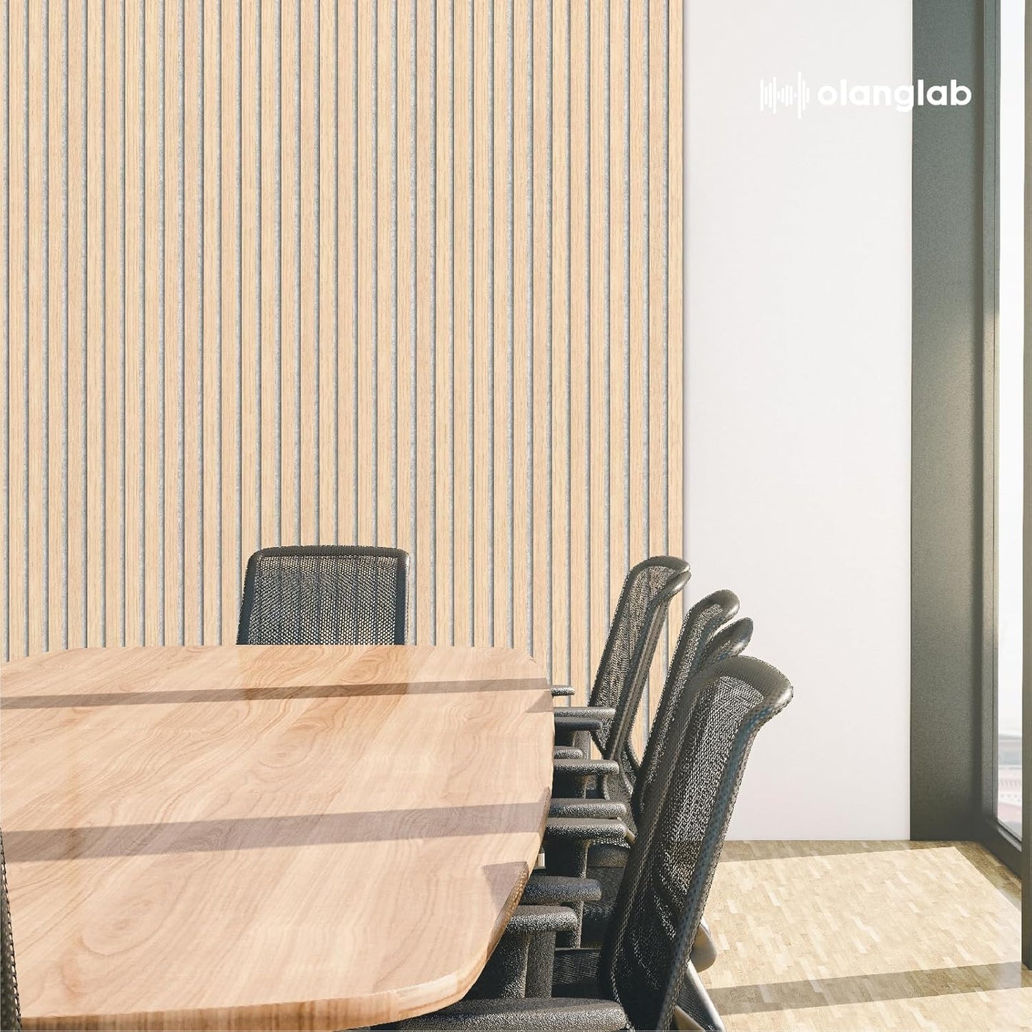 Olanglab Wood Slat Wall Panels, Wooden Wall Panels, 94.5"x12.6" Each 3D Wall Panels for Interior Wall Decor, 4 Pack in Total 94.5"x50.4" (Light Oak-Grey Felt)
