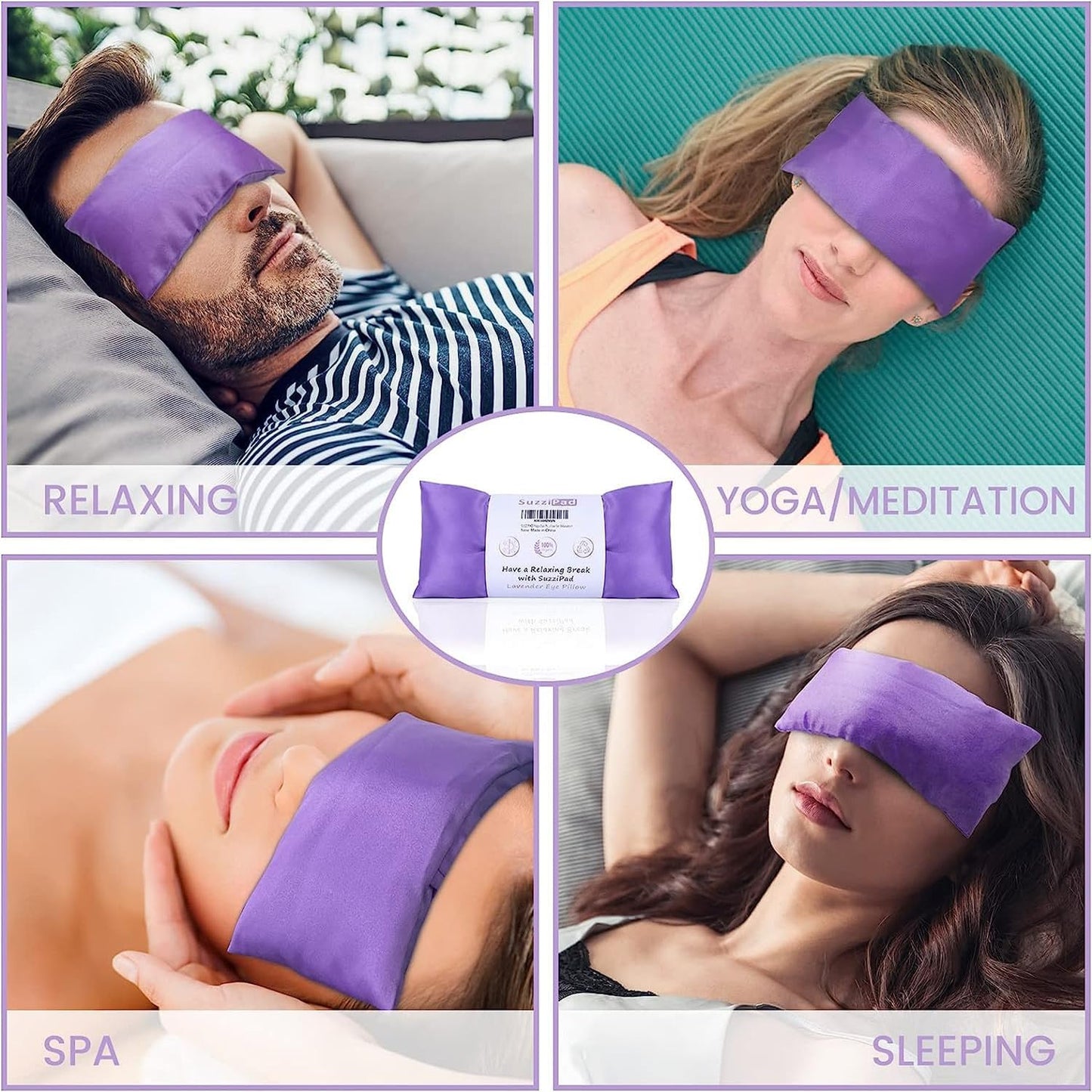 SuzziPad Lavender Eye Pillows for Relaxation with Aromatherapy, Weighted Mask for Sleeping, Hot & Cold Therapy Compress for Dry Eyes, Yoga Meditation Pillow, Purple, 6 Packs