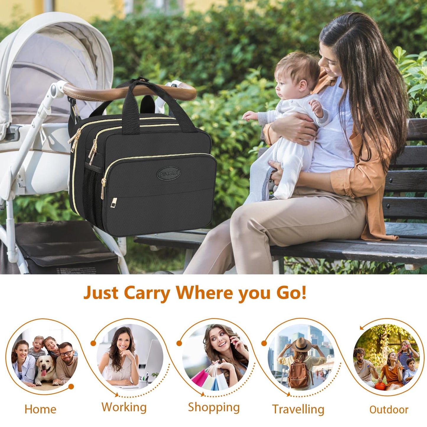 PIIOSER Insulated Baby Bottle Bag with Ice Pack, Breastmilk Cooler Compatible with Wearable Breast Pumps & Accessories - Breastfeeding On The Go Travel for Nursing & Working Moms, Black