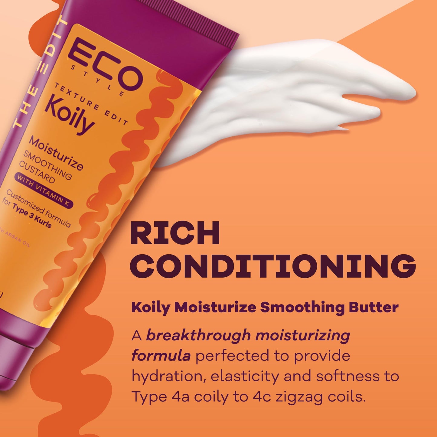 Eco Style, Texture Edit, Koily Moisturize Smoothing Butter for Type 4 curly hair - A sulfate-free, ultra-rich curly hair conditi