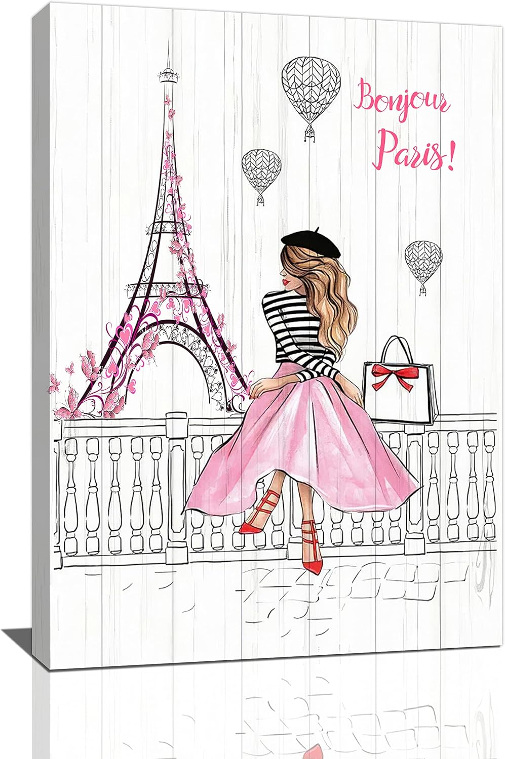 Pink Eiffel Tower Wall Art Romantic Paris Fashion Women Canvas Wall Decor Butterfly Eiffel Tower Picture Painting Print Modern Atwork For Girls Women Room Bathroom Office Framed Ready to Hang 16"x24"