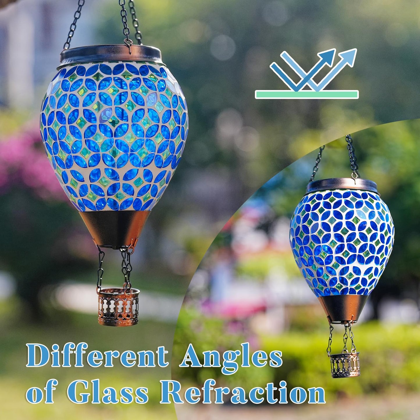 Dreamskip Mosaic Hot Air Balloon Solar Lantern With Flickering Flame  Blue Mosaic Hanging Solar Lantern Lights Outdoor Waterproof For Garden Patio Gifts For Women Mom Grandma