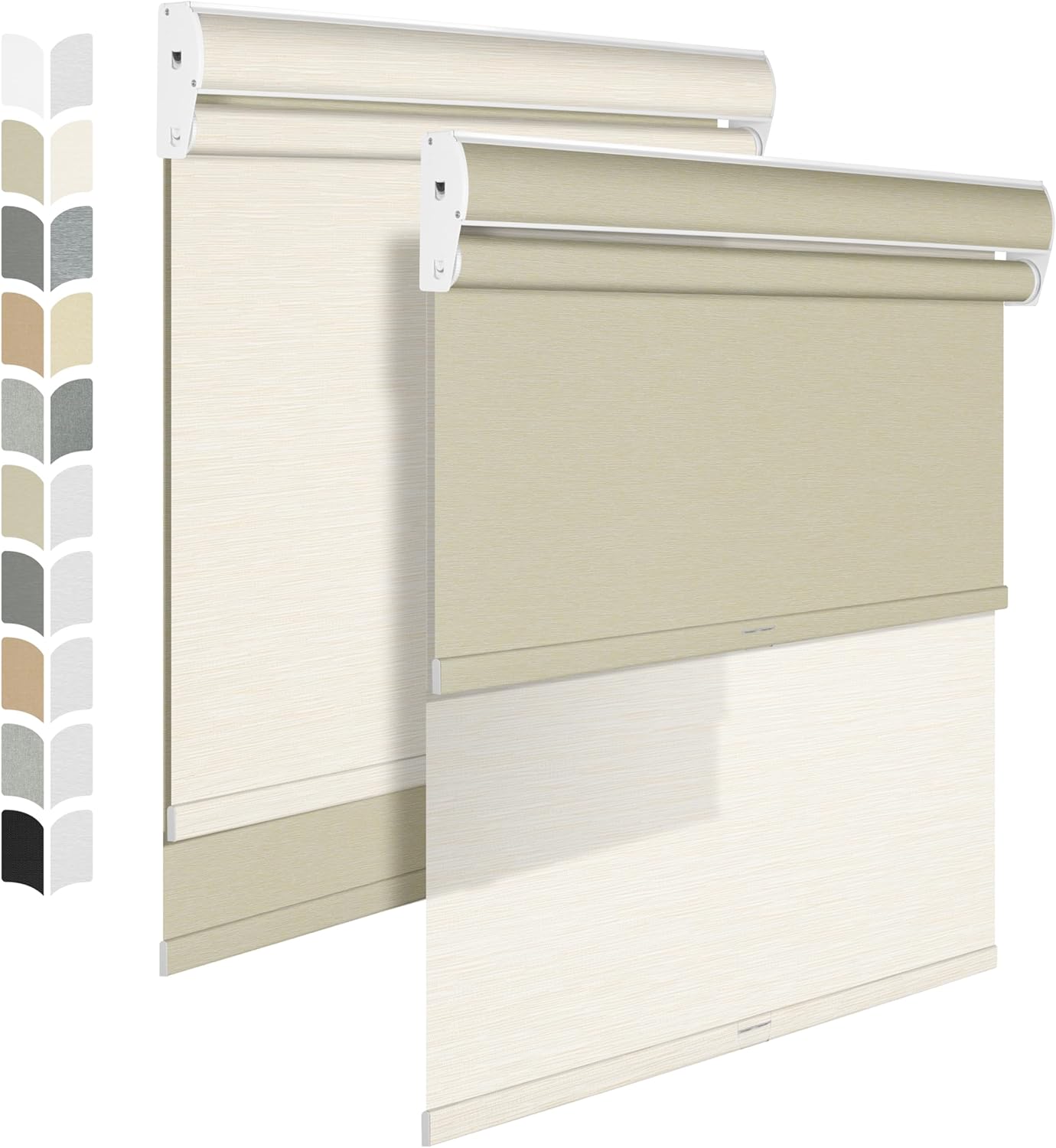 BERISSA Cordless Dual Roller Shades with Cassette Valance, Double Window Shades - Blackout and Light Filtering - Day and Night for Home Office Door. Striped Jacquard Beige. 63 W x 48" H