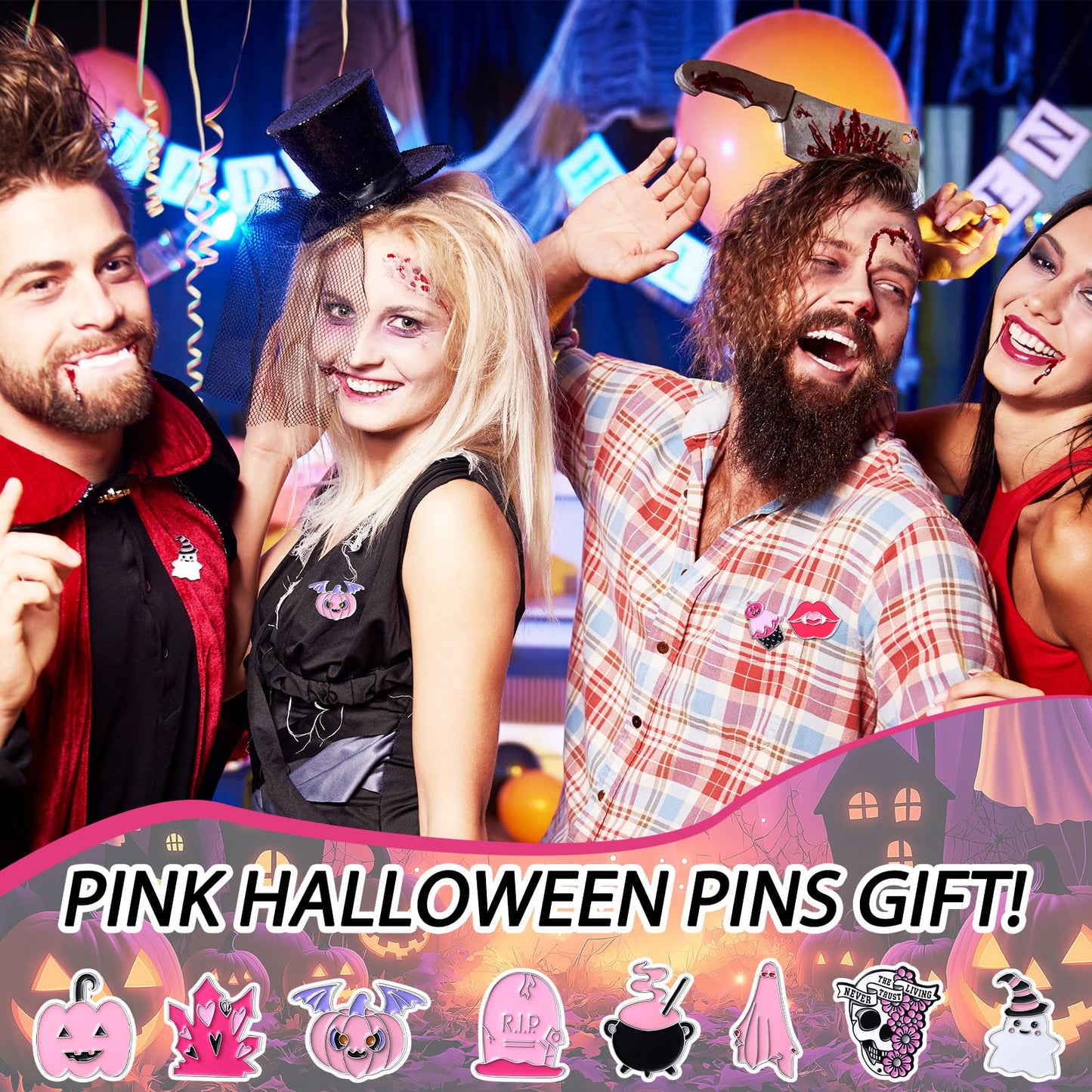 CraftyDream 40 Pcs Pink Halloween Enamel Pins Bulk for Backpacks Cute Skull Boo Bat Decorative Brooches Pink and Black Halloween Lapel Pins for Girly Clothes Bags Hat Accessories Gift