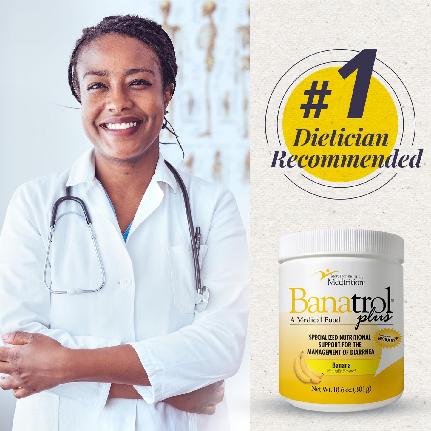 Medtrition Banatrol® Natural Anti-Diarrheal with Prebiotics, Relief from Chronic Diarrhea, IBS, Recurring Diarrhea, Clinically Supported Medical Food, Non-Constipating, 28 Servings (Banana)