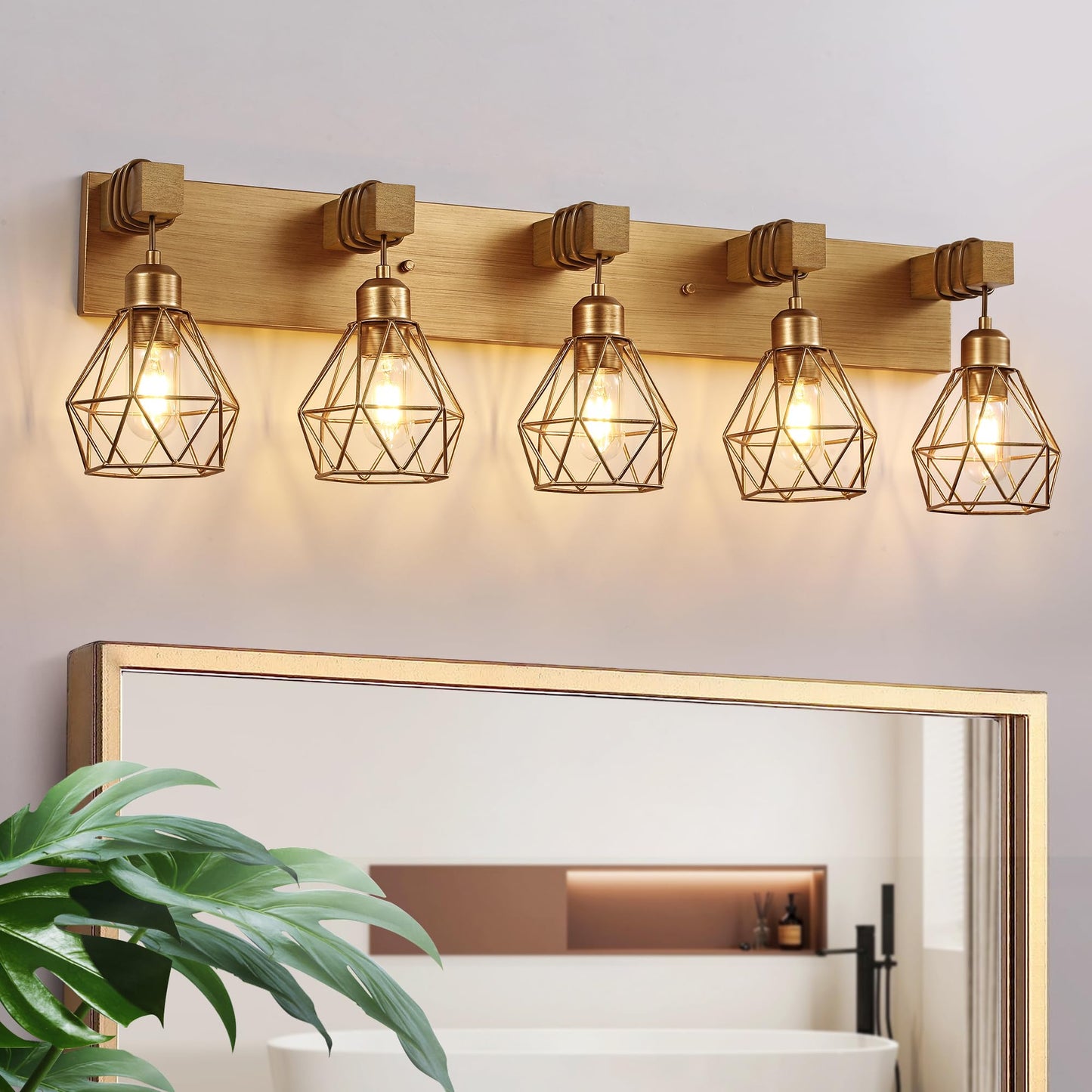 Bathroom Gold Vanity Light Fixtures  5-Light Gold Bathroom Light Fixtures Over Mirror  Sconces Wall Lighting With Elegant Metal Lampshade For Living Room  Bedroom  Hallway