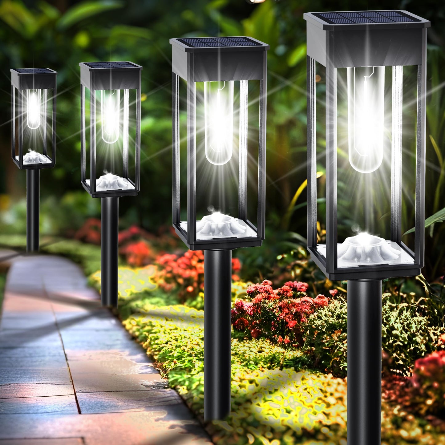 Solar Pathway Lights Outdoor IP65 Waterproof, 8 Pack 6500K LED Auto On/Off Walkway Landscape Light for Yard Lawn Garden Patio Driveway Outside Decor, Cool White