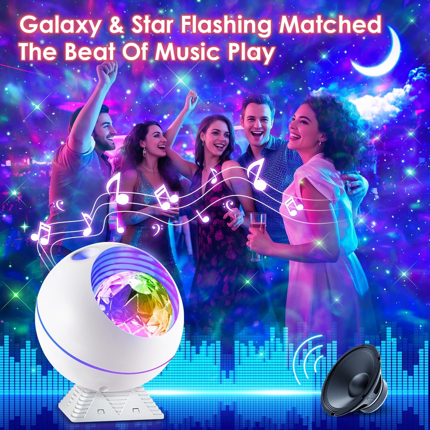One Fire Galaxy Projector, 43 Lighting Modes, Remote Control, White, Model BL-XK04