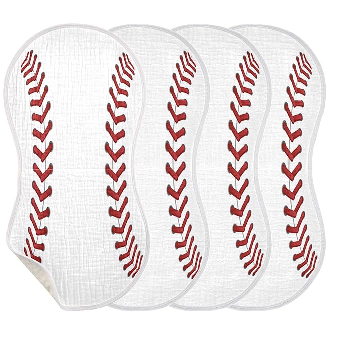 Muslin Baby Burp Cloths Set of 2, Soft Absorbent Sport Baseball Print Muslin Washcloths, Bibs, Face Towel for Newborn Boys Girls, 22 x 11 Inch