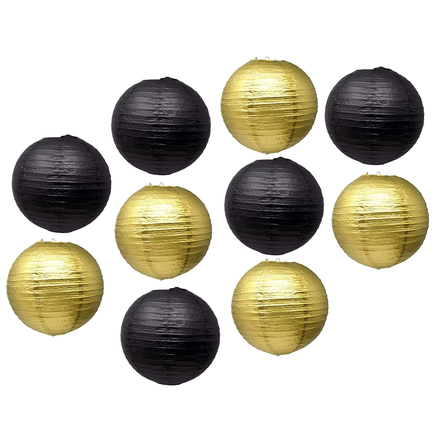 Mudra Crafts Paper Lanterns - Black Gold, 12 Inch, Round Decorative Hanging Ceiling Decorations for Weddings and Parties