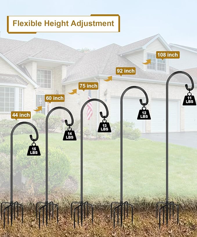 Shepherd Hook 92 Inch Tall Heavy-Duty Metal Garden Hanging Pole Stake for Bird Feeder Pole Plant Baskets, Black (2 Pack)