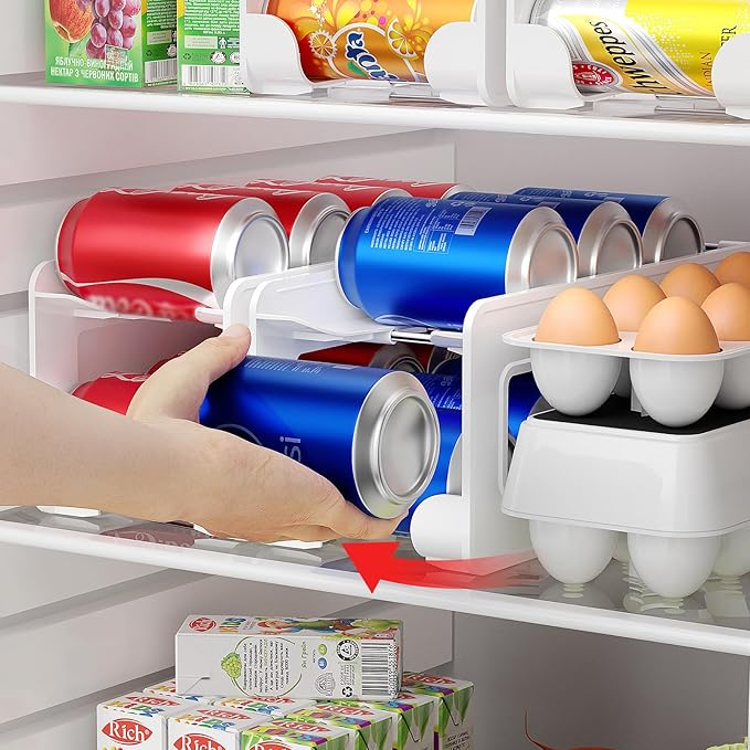 2 Pack Soda Can Organizer,Can Dispenser for Refrigerator Drink Storage Rack for Standard and Tall Can Pop Can Holders for Pantry Cabinet White