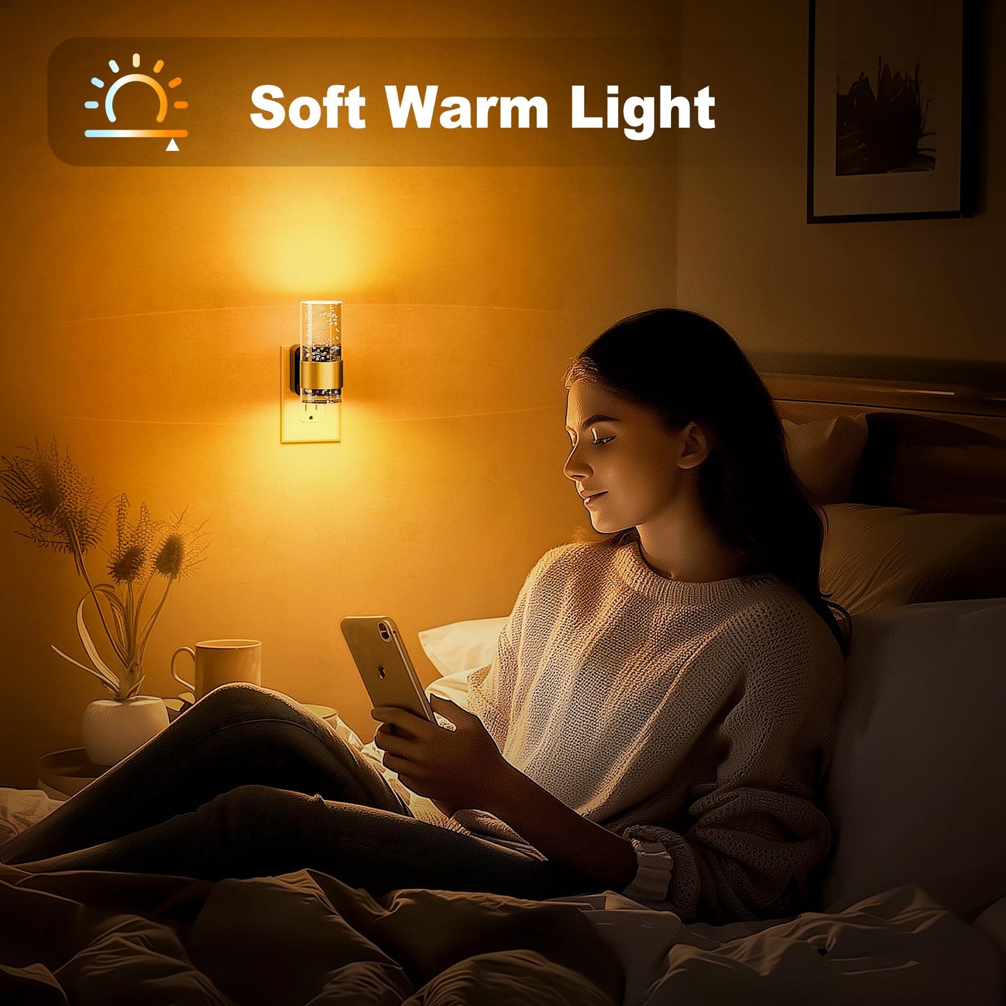 JandCase Night Light, Dimmable LED with Auto Light Sensor, 1 Pack, Gold-Amber, Model C-GY19707US