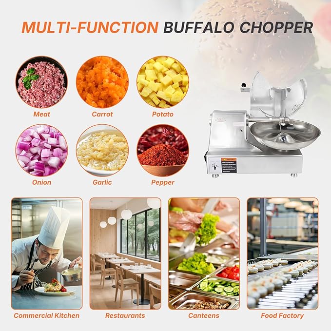 Hakka Commercial 10L Multifunction 18in Meat Bowl Cutter Mixer and Buffalo Chopper Food Processor Heavy Duty Meat Mixing Grindering Chopping Machine