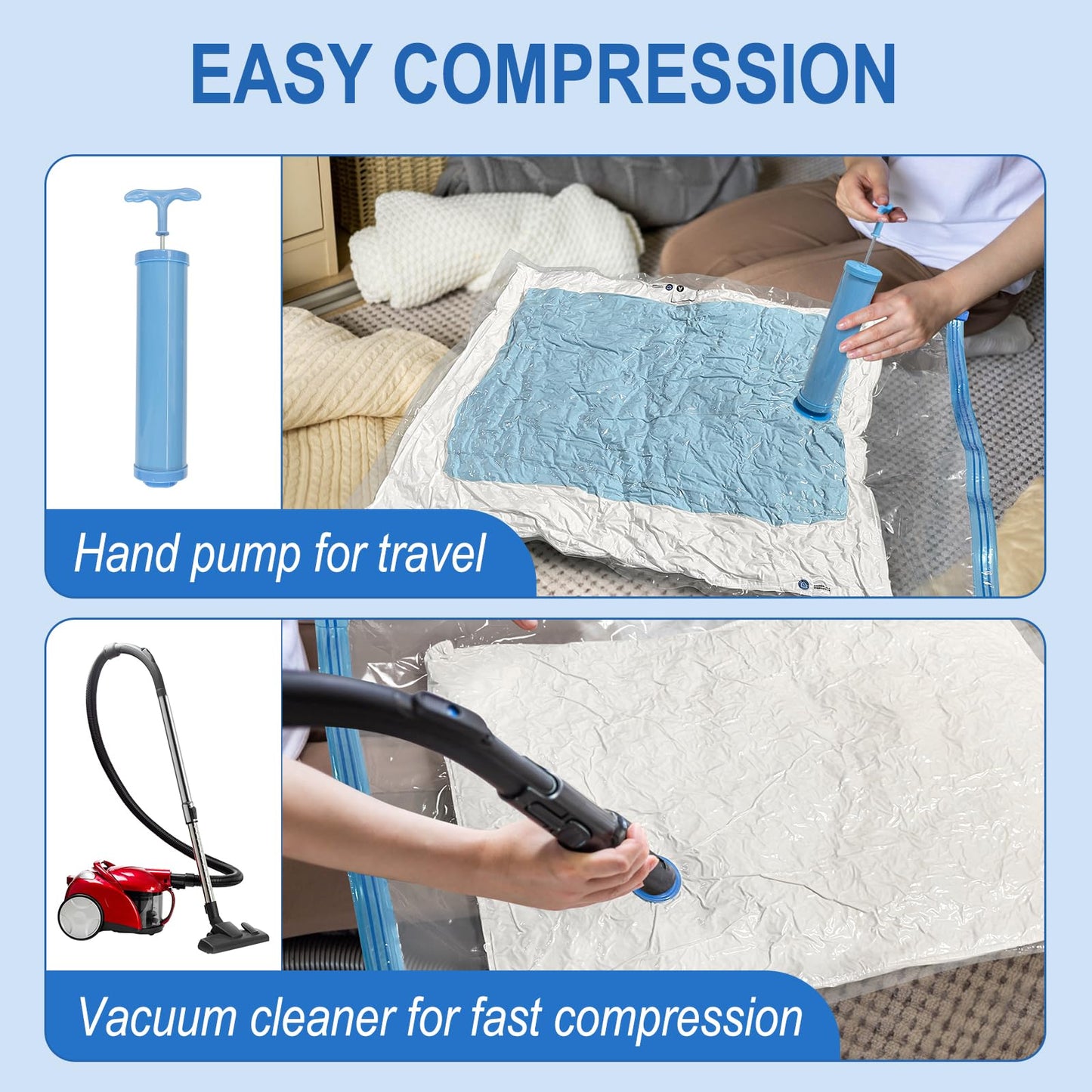 Fygrip Vacuum Storage Bags with Hand Pump, Plastic Packaging Bags, 80% Space Saver Vacuum Seal Bags for Clothing, Travel Lugggage, Blankets, Comforters, 20 Combo