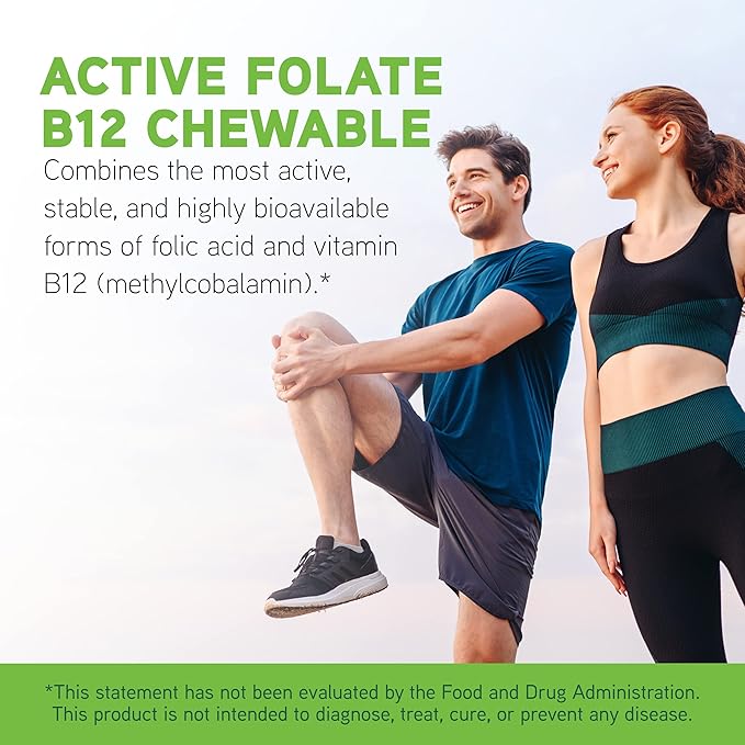 DAVINCI Labs Active Folate B12 Chewable - Dietary Supplement to Support Heart Health, Healthy Nerves, Immune Function and Energy Production* - with Folate and Vitamin B12-60 Chewable Tablets