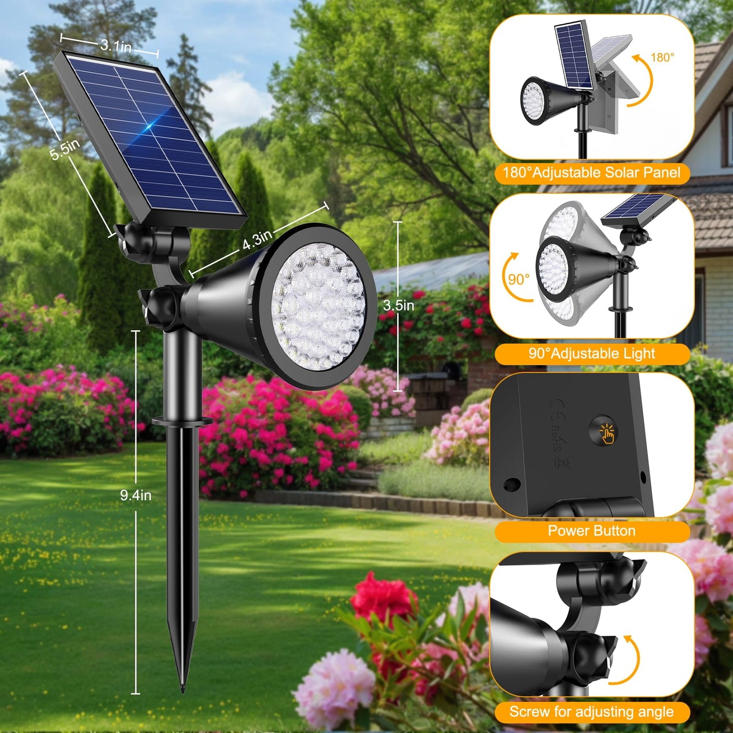 Apomao Solar Lights Outdoor Waterproof  36 Leds Adjustable Solar Spot Lights Outdoor  2-In-1 Solar Powered Spotlight Landscape Lighting For Tree  Garden  Yard  Pathway- 3 Pack (Warm White)