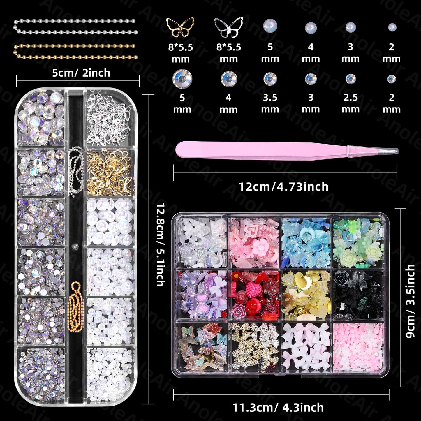 Assorted Nail Charms Kit, 3D Nail Charms and Flatback Pearls Gems Set, Gold Silver Nail Bows, Flower Butterfly Bows 3D Asssorted