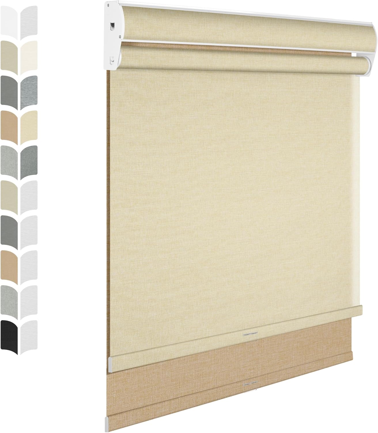BERISSA Cordless Dual Roller Shades with Cassette Valance,Double Window Shades Blackout and Light Filtering Shades,Day and Night Roller Shades for Home Office Door.Linen Beige.62 W x 44" H