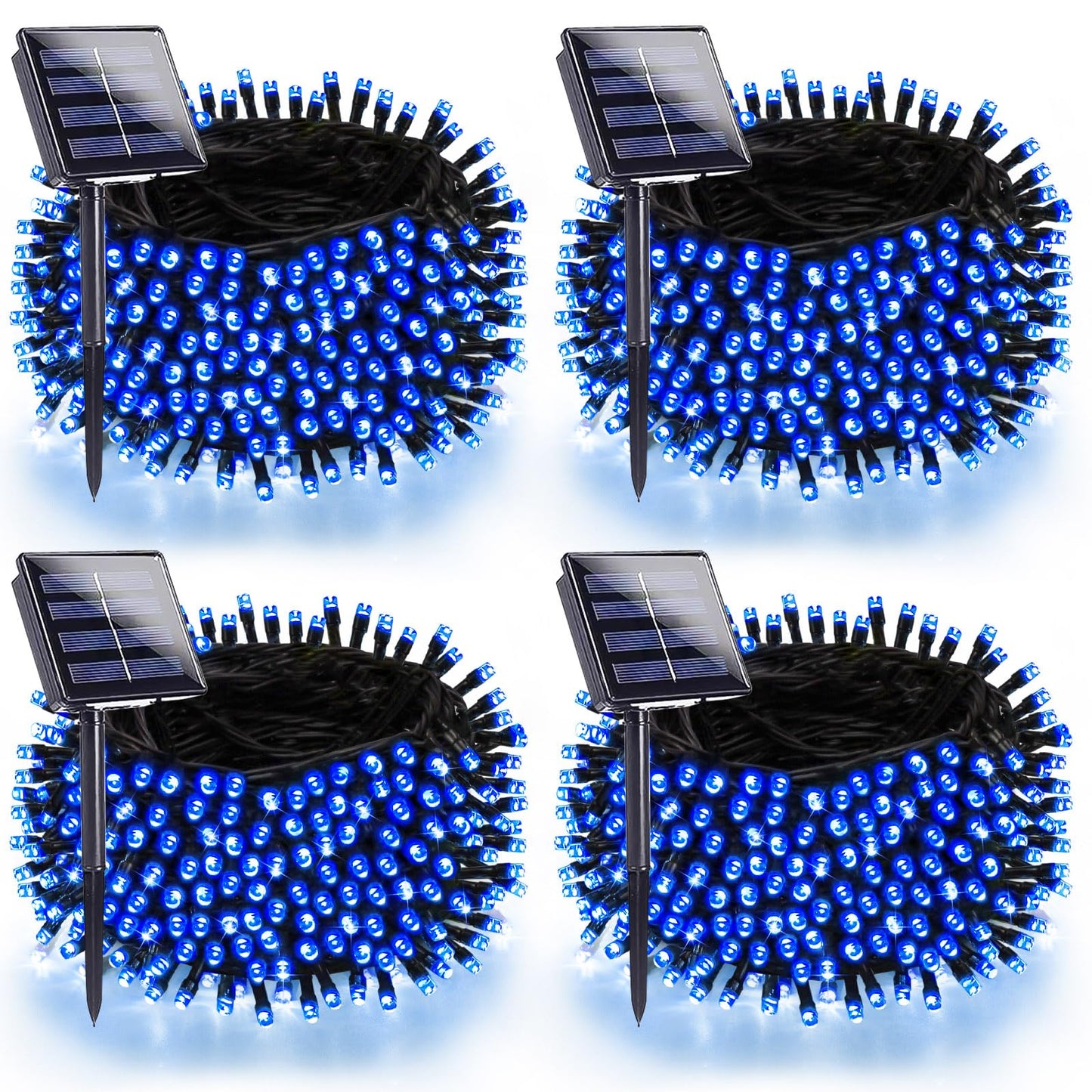 4 Pack 180Ft Solar Christmas Lights Outdoor Waterproof  Super Bright 320 Led Solar String Lights With 8 Lighting Modes  Green Wire Twinkle Tree Light For Outside Xmas Party Decorations (Blue)