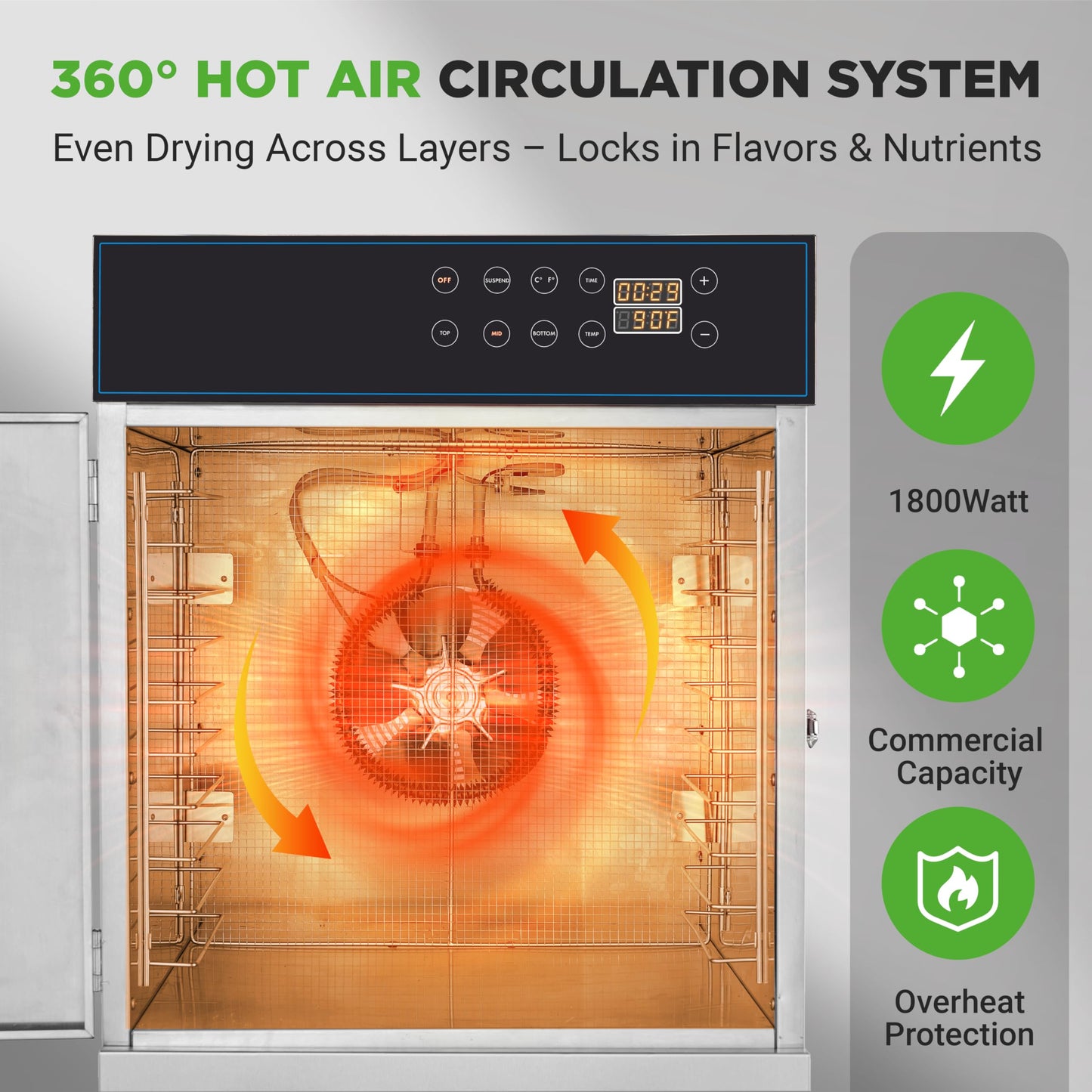 Nutrichef 30 Layer & 3 Chamber Commercial Food Dehydrator Machine - Stainless Steel Trays, Digital Timer And Temperature Control