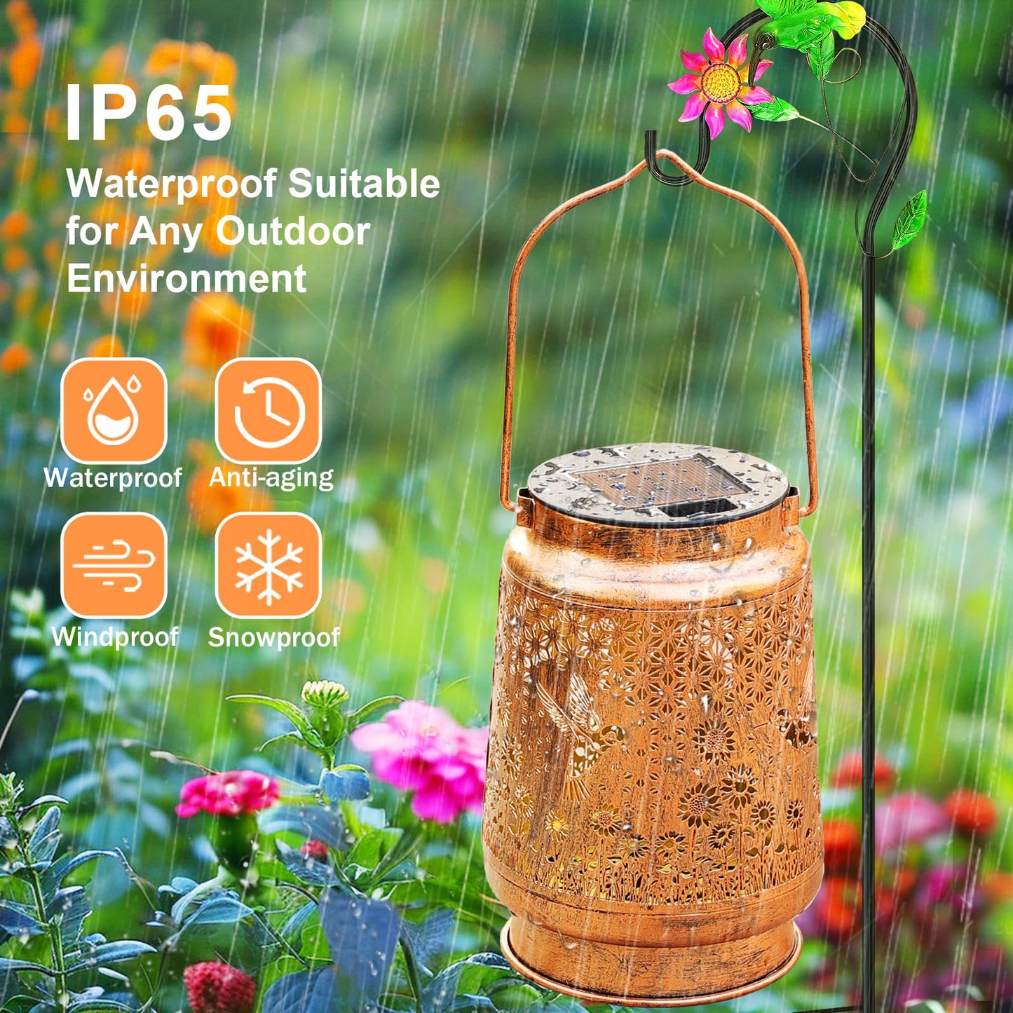 2 Pack Hummingbird Solar Lanterns Outdoor Garden Decor  Birthday Gifts For Women Mom Grandma Christmas  Hanging Metal Solar Lights Waterproof Led Decoration With Shepherd Hook Outside For Yard Patio