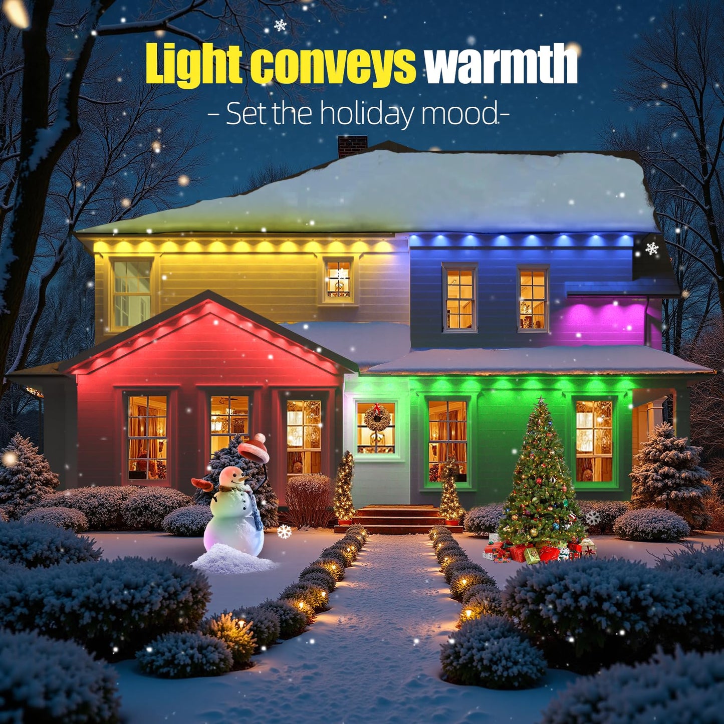 Yolsunes Permanent Outdoor Lights For House  300Ft Rgb+Ic Smart Led Eaves Lights  Ip67 Waterproof Outdoor Lighting With App/Remote Control For Christmas  Halloween  Holiday  Daily  Party