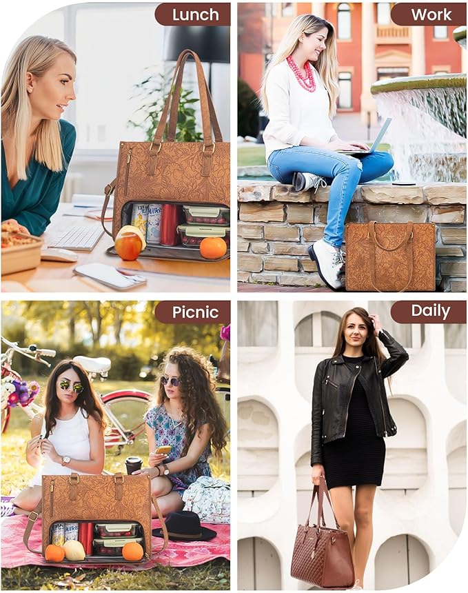 LOVEVOOK Lunch Tote Bag for Women, 17.3 Inch Laptop Bag with Insulated Lunch Compartment, Quilted Large Capacity Computer Handbag with Purse for Business, Work, Nurse, Office, Collage, Casual