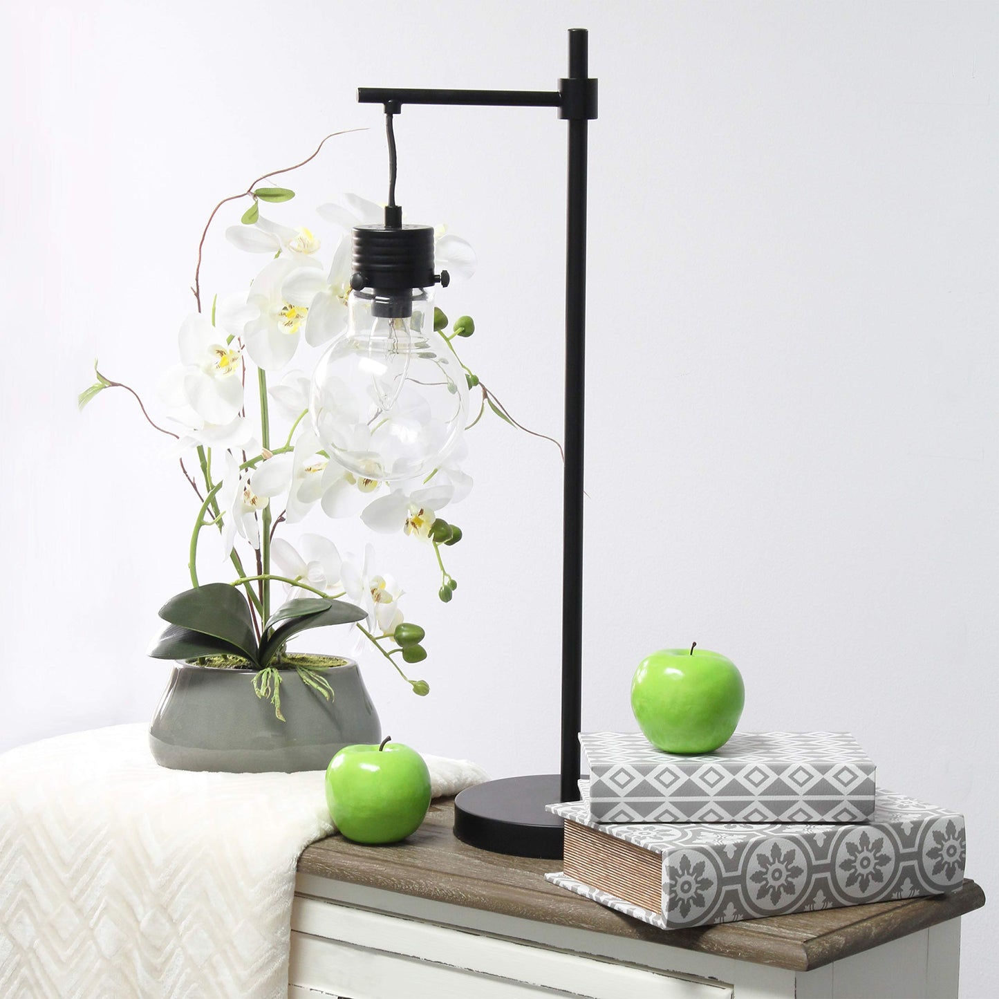 Elegant Designs LT1057-BLK Vintage Modern Edison Hanging Light Bulb Globe Table Lamp, Metal, Black