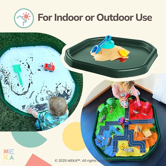 MEKA Tuff Tray for Sensory Play, Sensory Tray for Kids, Toddler Water Table, Tuff Spot Sensory Bin for Toddlers (Dark Green, Small (28" x 28"))