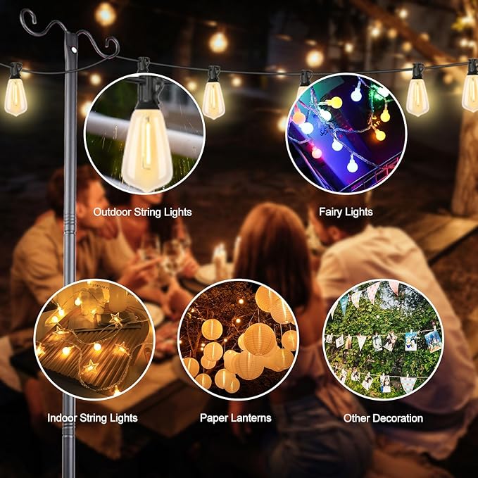 Lightdot Outdoor String Light Poles, 9FT Metal Patio Light Poles Post for Outside with Fork for Outside Hanging Backyard Garden, Deck Lighting Stand for Parties, Wedding, Halloween Decor -3Pack