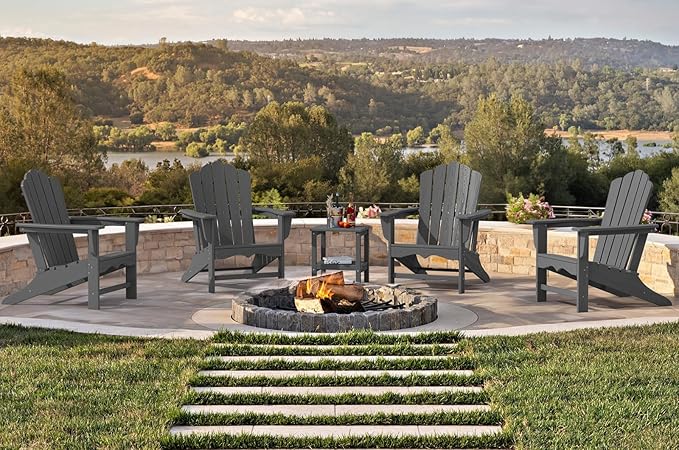 KINGYES HDPE Adirondack Chair Set of 2, Classic Oversize Adirondack Chair, Grey