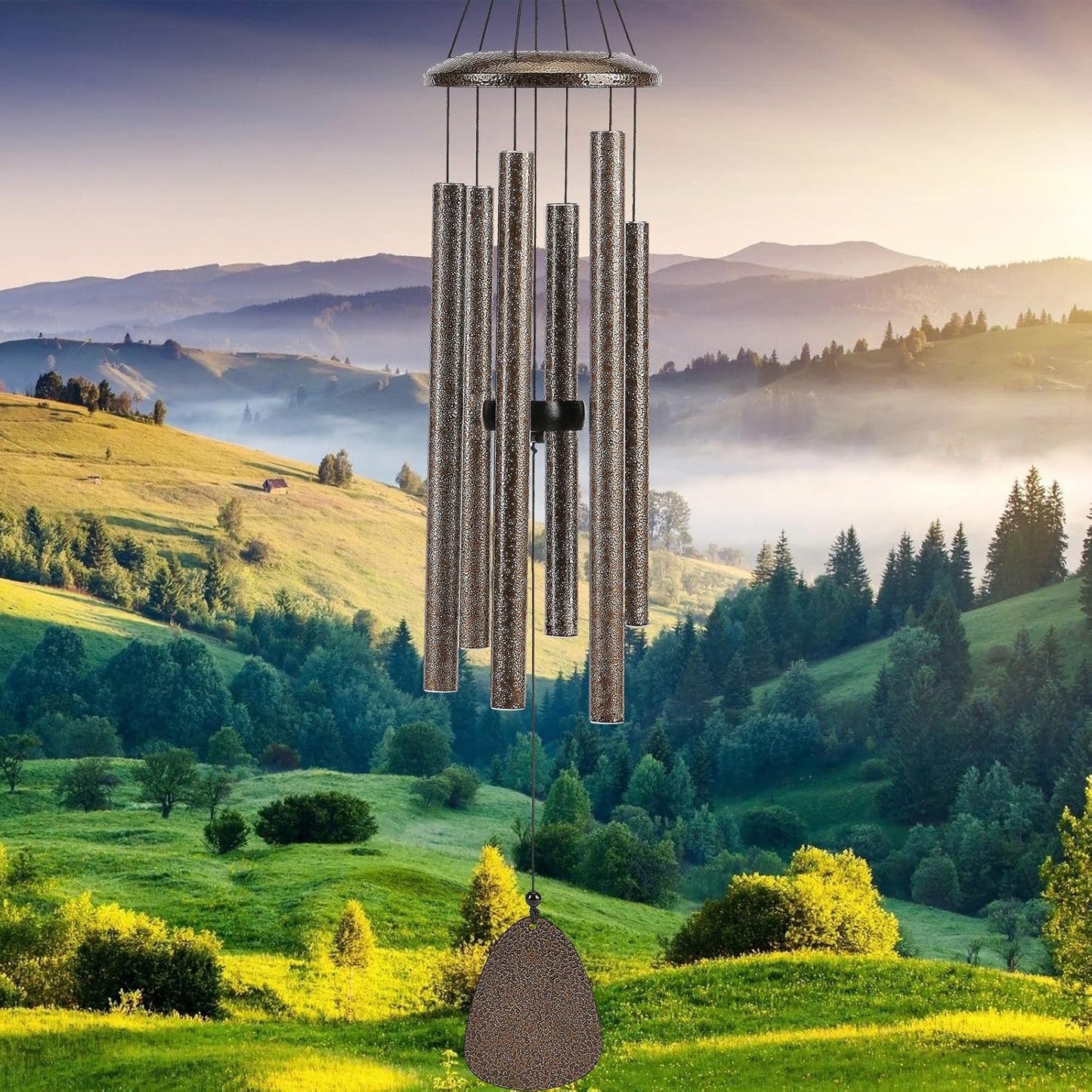 Wind-Chimes-Outdoor-Deep-Tone, Large Soothing Melodic Tones Windchimes, Wind Chimes for Outside, Memorial Wind Chime Best Gift for Mom Women Grandma Neighbors(32" Brown Coated Aluminum)